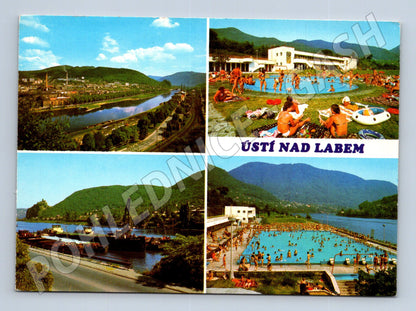 Pohlednice Ústí nad Labem panorama koupaliště Střekov 1989 (M28054)