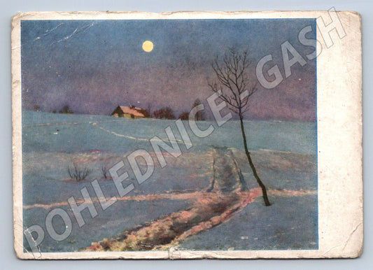 Postcard F Kavan After sunset winter landscape Christmas (M2807)