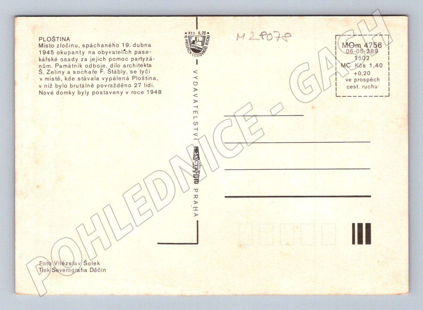 Pohlednice Ploština památník obětem tragédie 1945 (M28078)