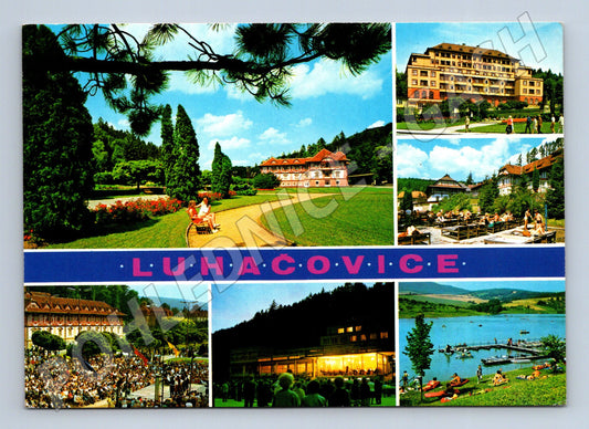Pohlednice Luhačovice koláž lázeňská architektura jezero (M28120)