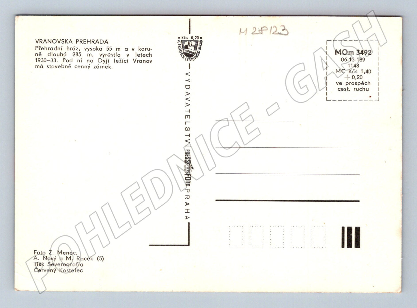 Pohlednice Vranovská přehrada 1960s (M28123)