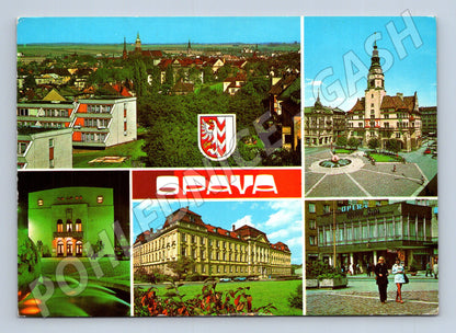 Pohlednice Opava koláž městských motivů 1980 (M28129)