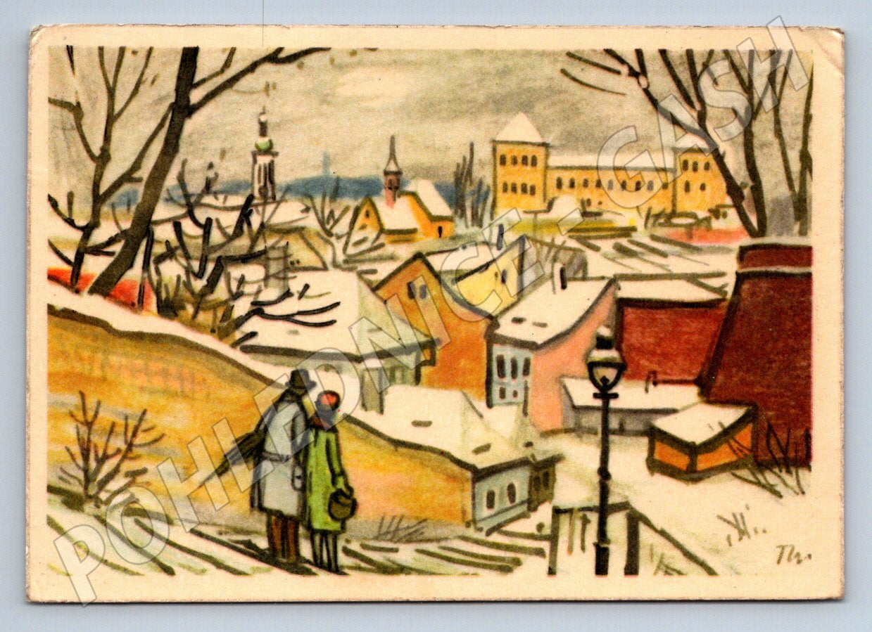 Postcard winter castle scene Christmas card (M2813)