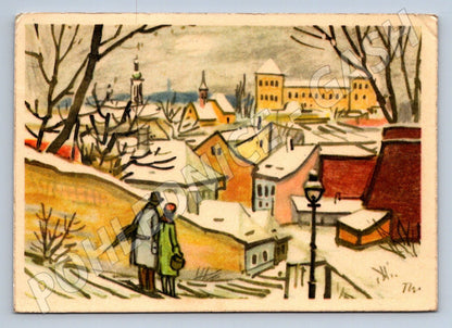 Postcard winter castle scene Christmas card (M2813)