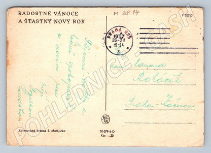 Postcard B Matějička Christmas drawing 1957 (M2814)