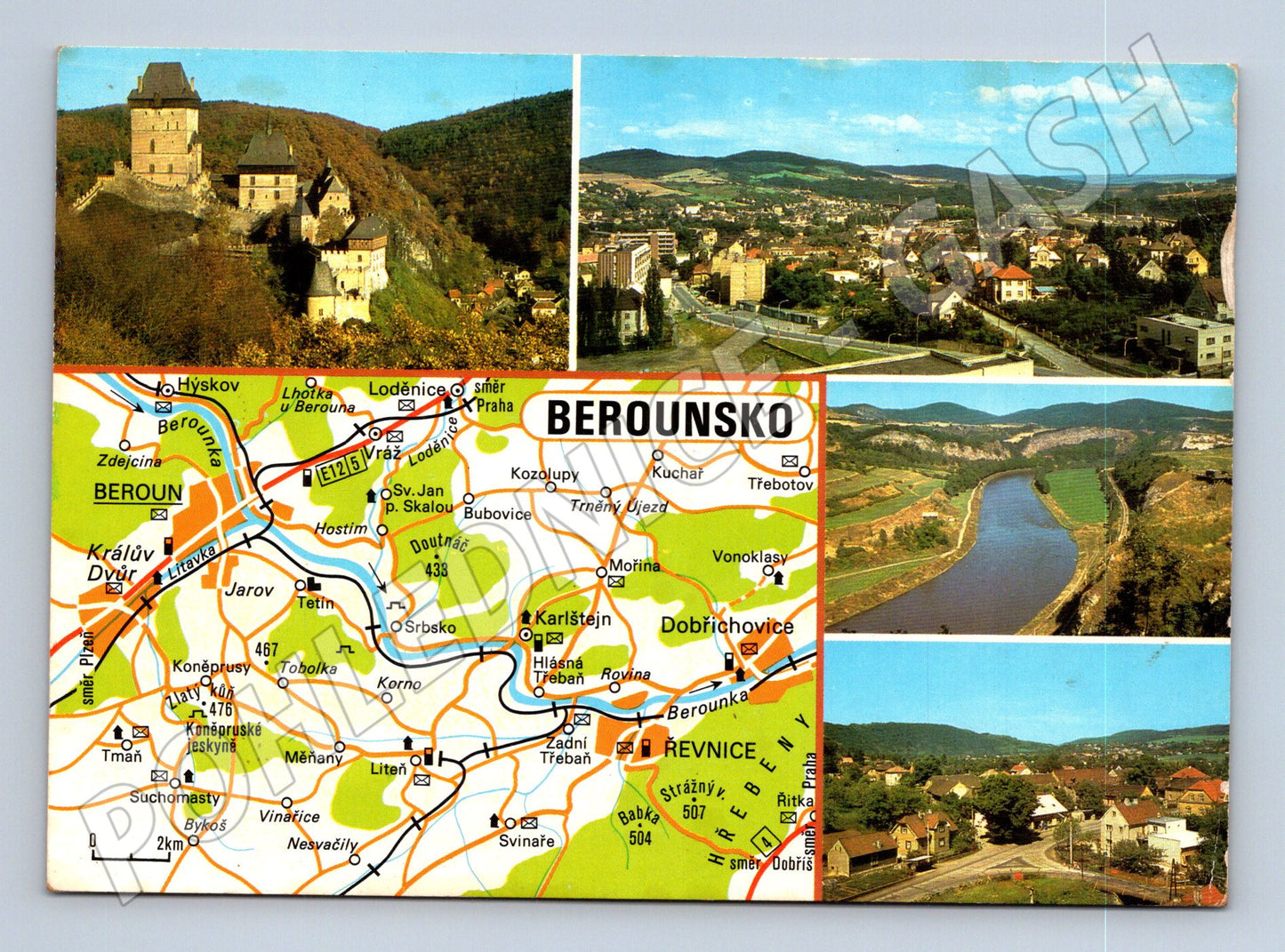 Pohlednice Berounsko mapa a Karlštejn 1971 (M28141)