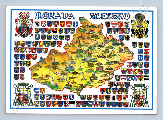 Pohlednice Morava Slezsko mapa erby (M28144)