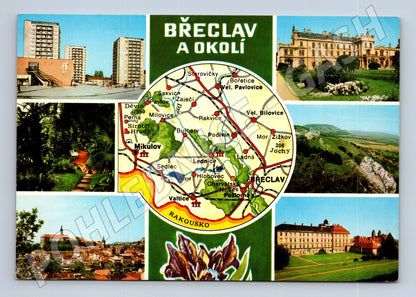 Pohlednice Břeclav a okolí koláž s mapou (M28146)