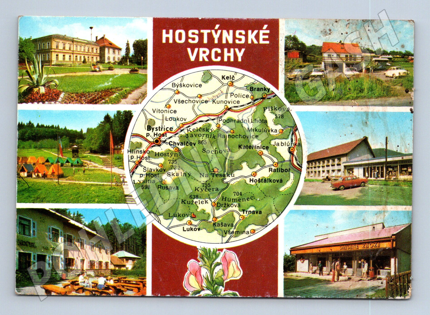 Pohlednice Hostýnské vrchy mapa a pohledy 1984 (M28149)