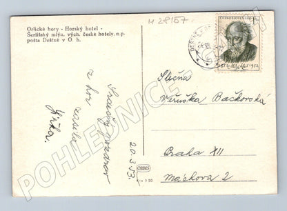 Pohlednice Orlické hory Šerlišský mlýn hotel zima 1953 (M28157)