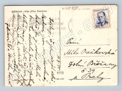 Pohlednice Ostrava třída Jiřího Dimitrova 1955 (M28158)
