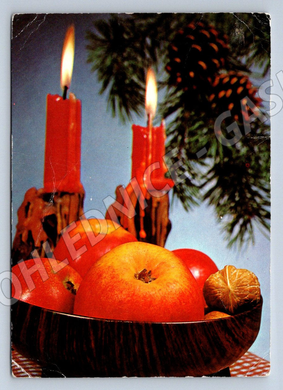 Postcard candles and apples Christmas 1981 (M2816)