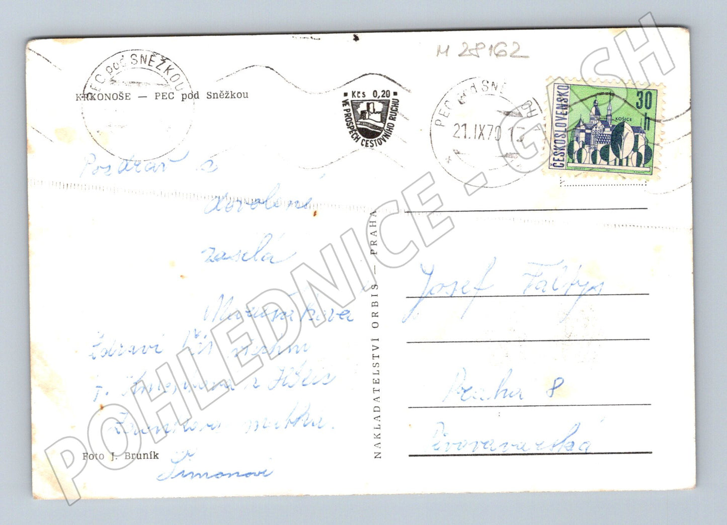 Pohlednice Pec pod Sněžkou Krkonoše domy krajina 1970 (M28162)