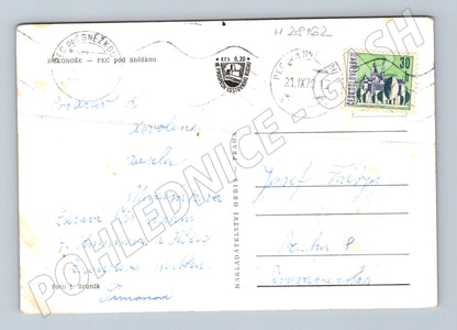 Pohlednice Pec pod Sněžkou Krkonoše domy krajina 1970 (M28162)