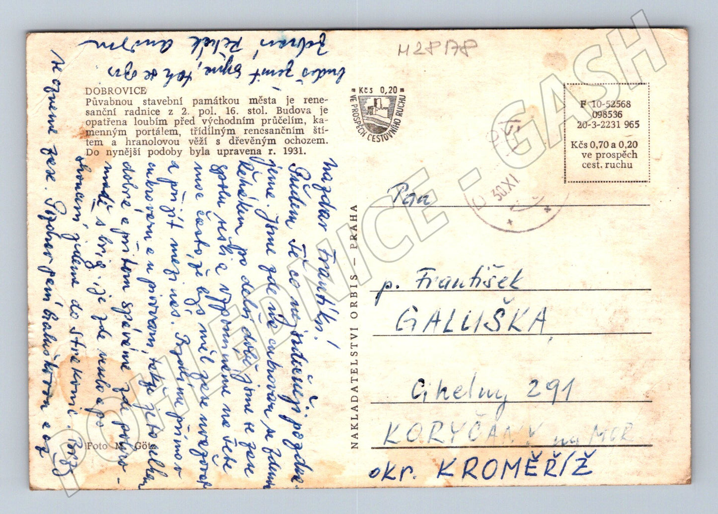 Pohlednice Dobřovice radnice s věží (M28178)