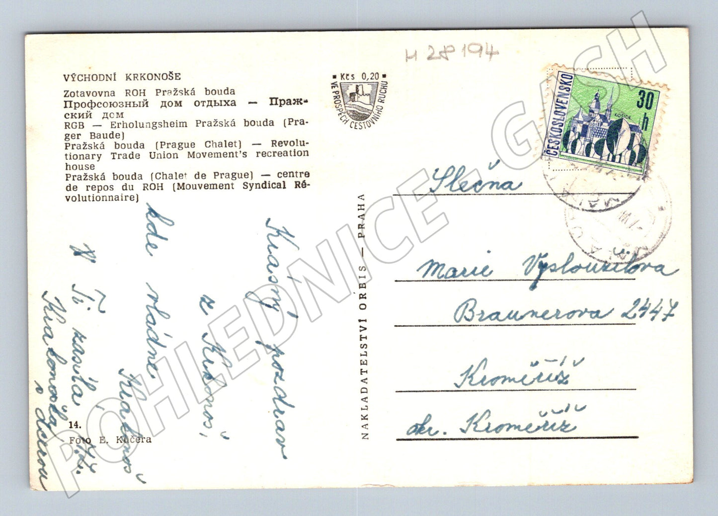 Pohlednice Krkonoše Pražská bouda zima 194x (M28194)