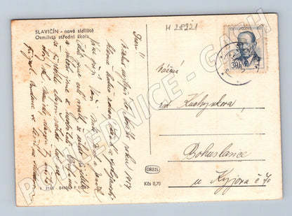 Pohlednice Slavičín nové sídliště Osmiletá střední škola 1957 (M28221)