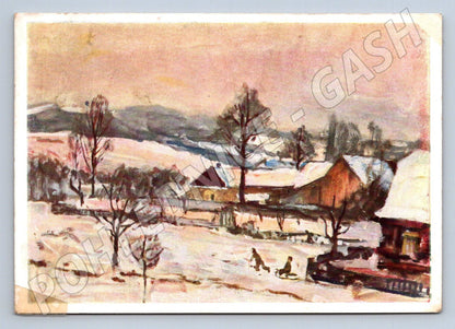 Postcard J Hapka Village under the snow (M2824)