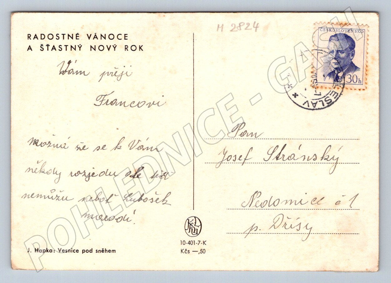 Postcard J Hapka Village under the snow (M2824)