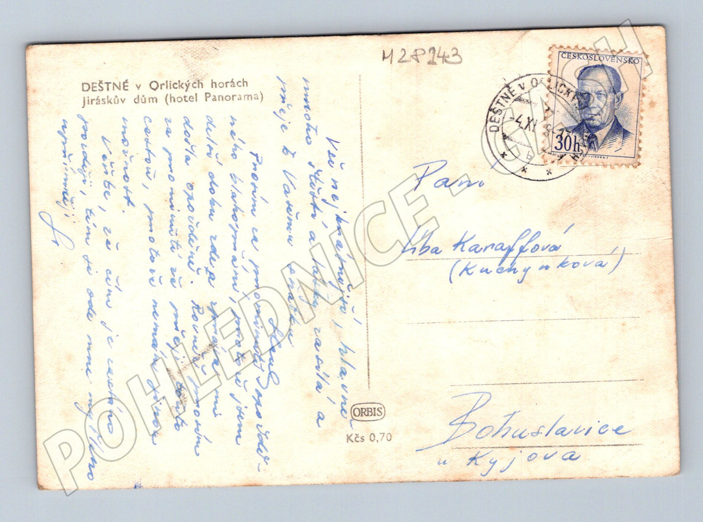 Pohlednice Deštné v Orlických horách Jiráskův dům zima (M28243)