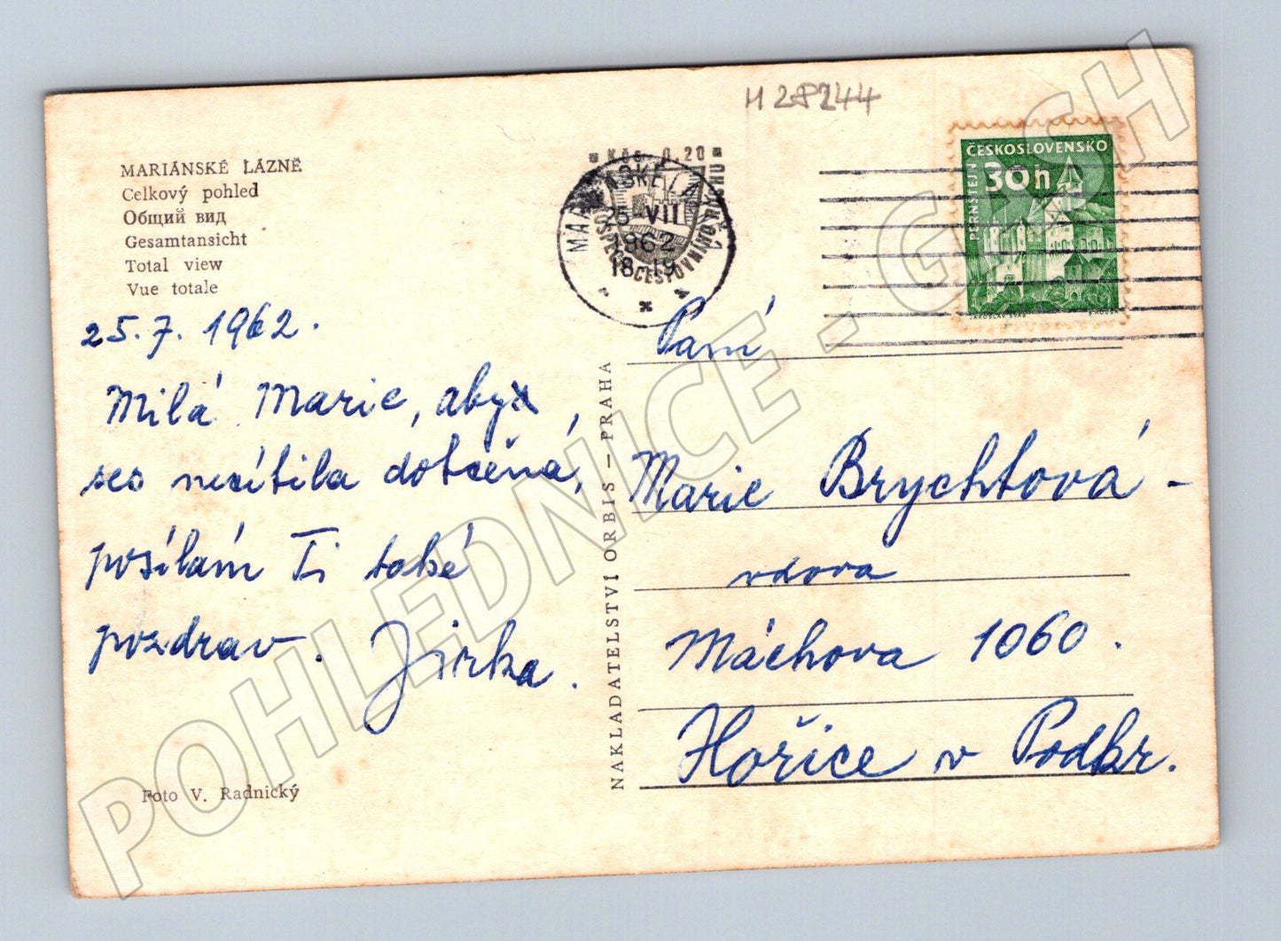 Pohlednice Mariánské Lázně celkový pohled 1962 (M28244)