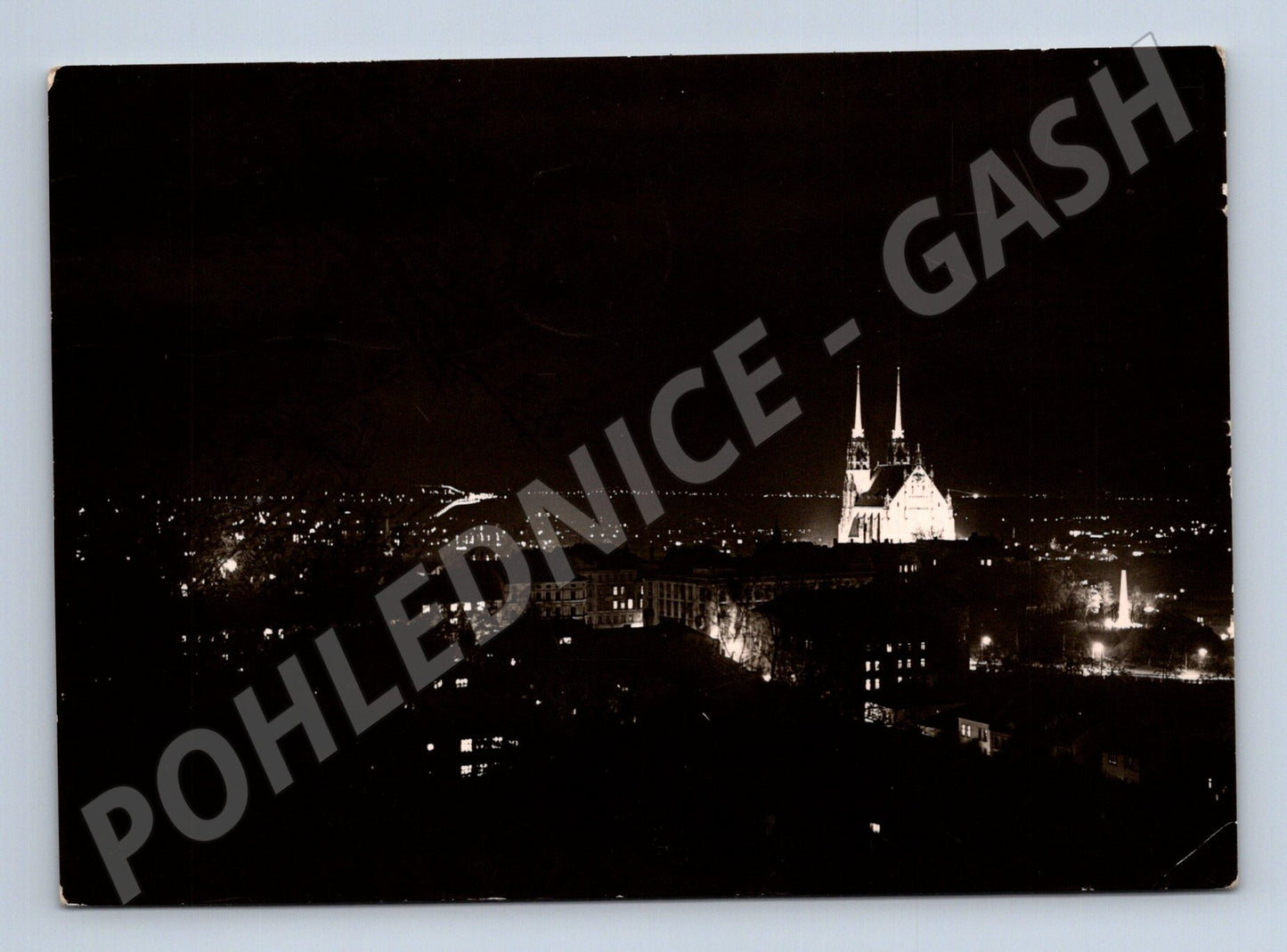 Pohlednice Brno katedrála Petrov v noci 1962 (M28251)