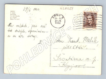 Pohlednice Brno katedrála Petrov v noci 1962 (M28251)