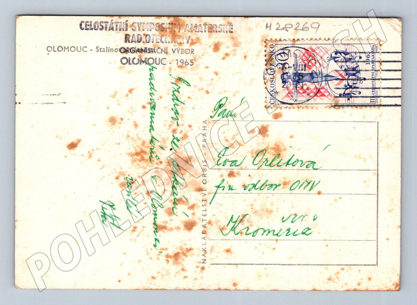 Pohlednice Olomouc náměstí s radnicí a sloupem 1965 (M28269)