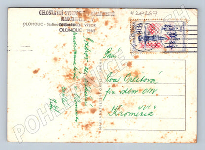 Pohlednice Olomouc náměstí s radnicí a sloupem 1965 (M28269)