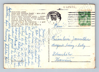 Pohlednice Mariánské Lázně jezírko před Teplickým domem 1940 (M28272)