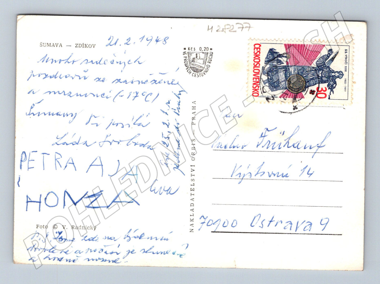 Pohlednice Zdíkov Šumava zimní krajina 1948 (M28277)