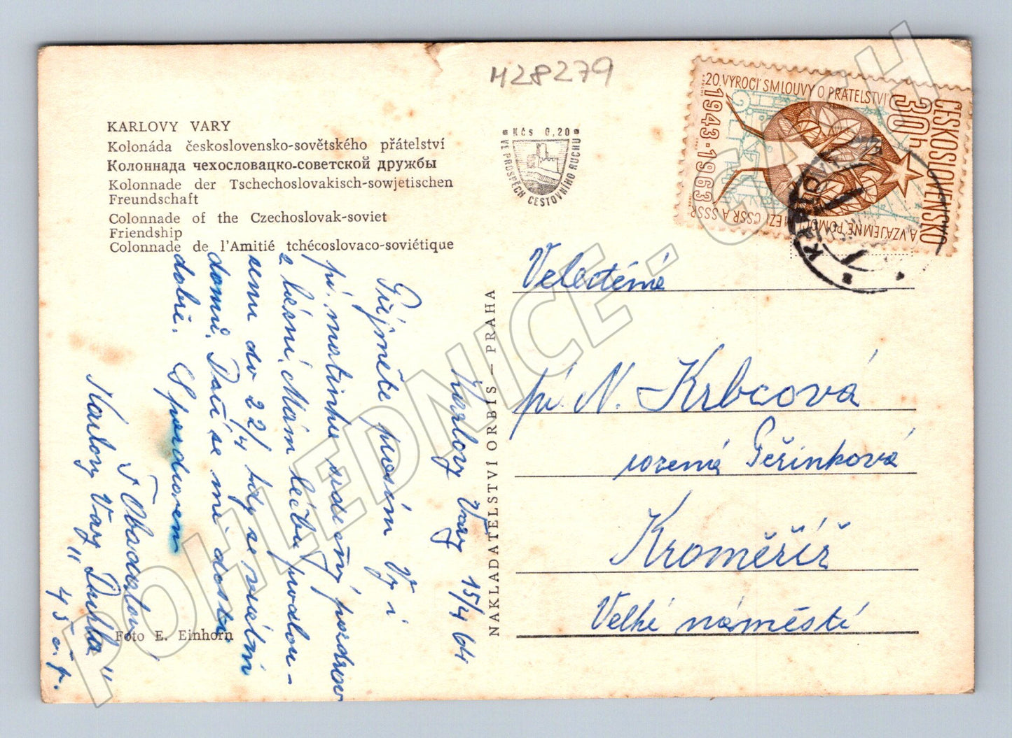 Pohlednice Karlovy Vary pohled na město a kolonádu 1963 (M28279)