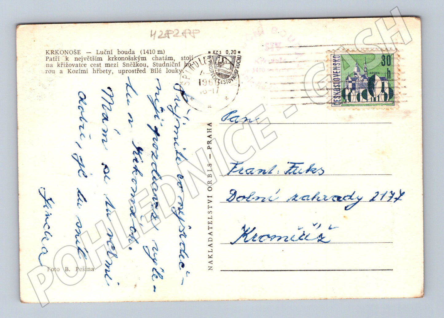 Pohlednice Krkonoše Luční bouda 1957 (M28288)