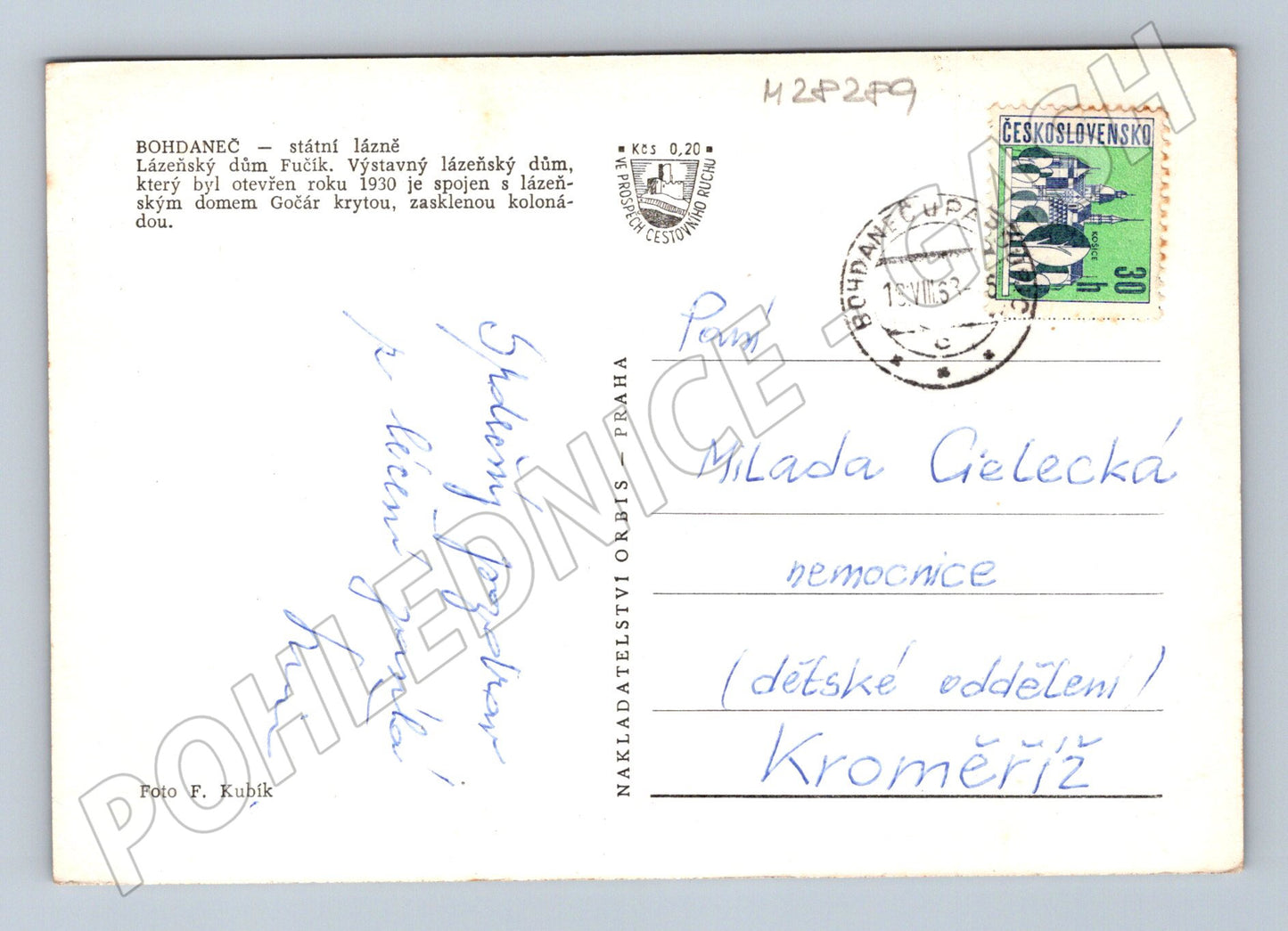 Pohlednice Bohdaneč Lázeňský dům Fučík 1963 (M28289)