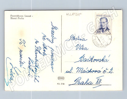 Pohlednice Frantiskovy Lázně Hotel Praha 1952 (M28318)