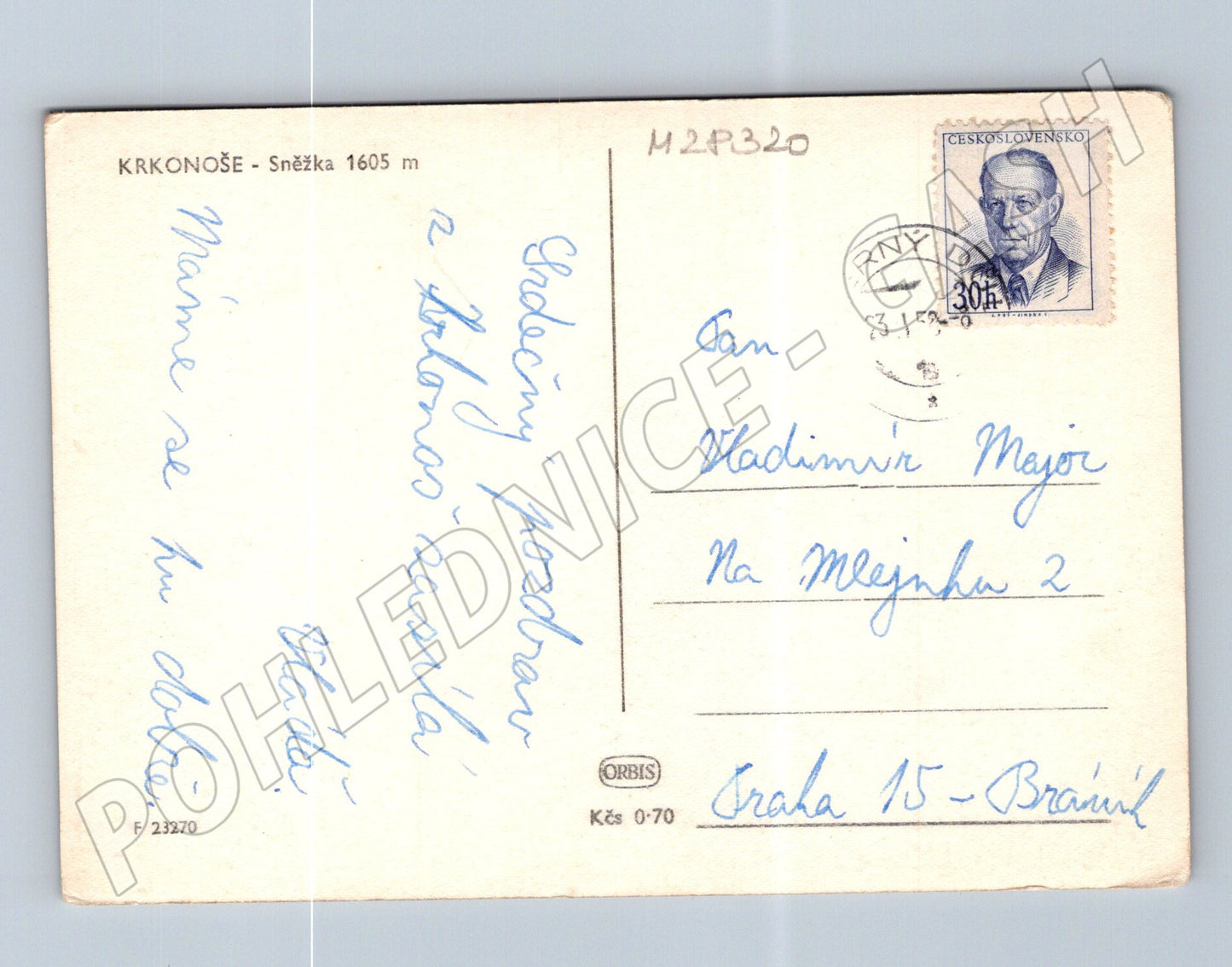 Pohlednice Krkonoše Sněžka zimní scéna 1953 (M28320)