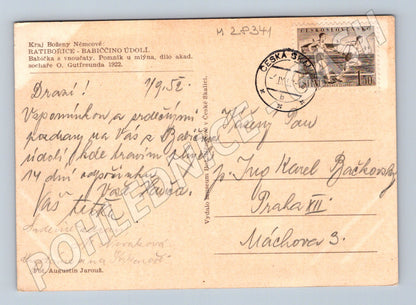 Pohlednice Ratibořice Babiččino údolí pomník 1952 (M28341)