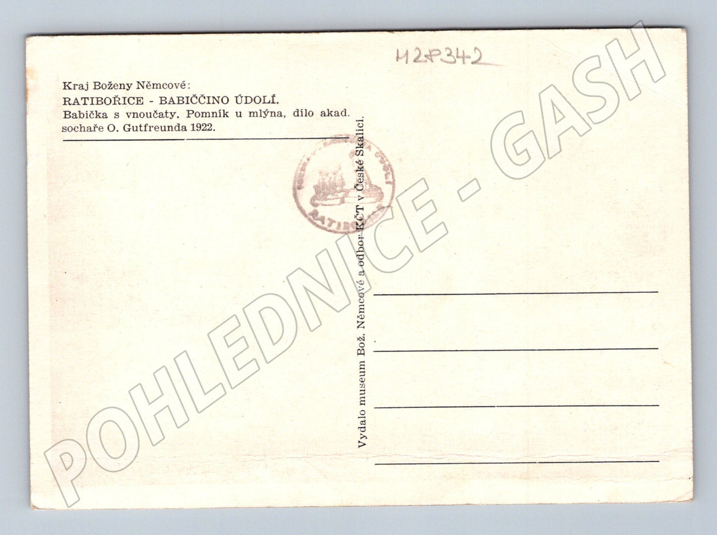 Pohlednice Ratibořice Babiččino údolí pomník 1922 (M28342)