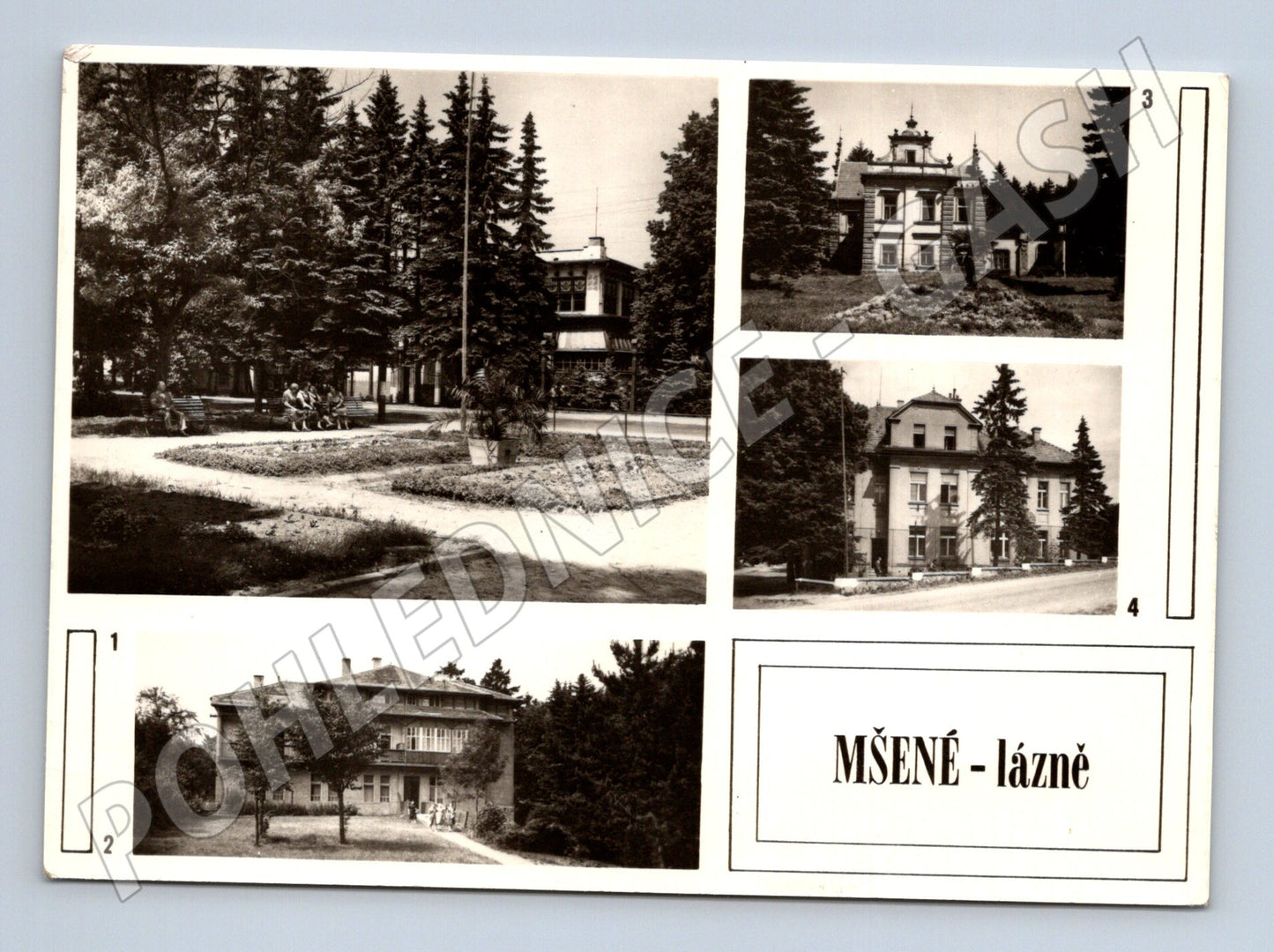 Pohlednice Mšené lázně Lázenský park a domy (M28358)