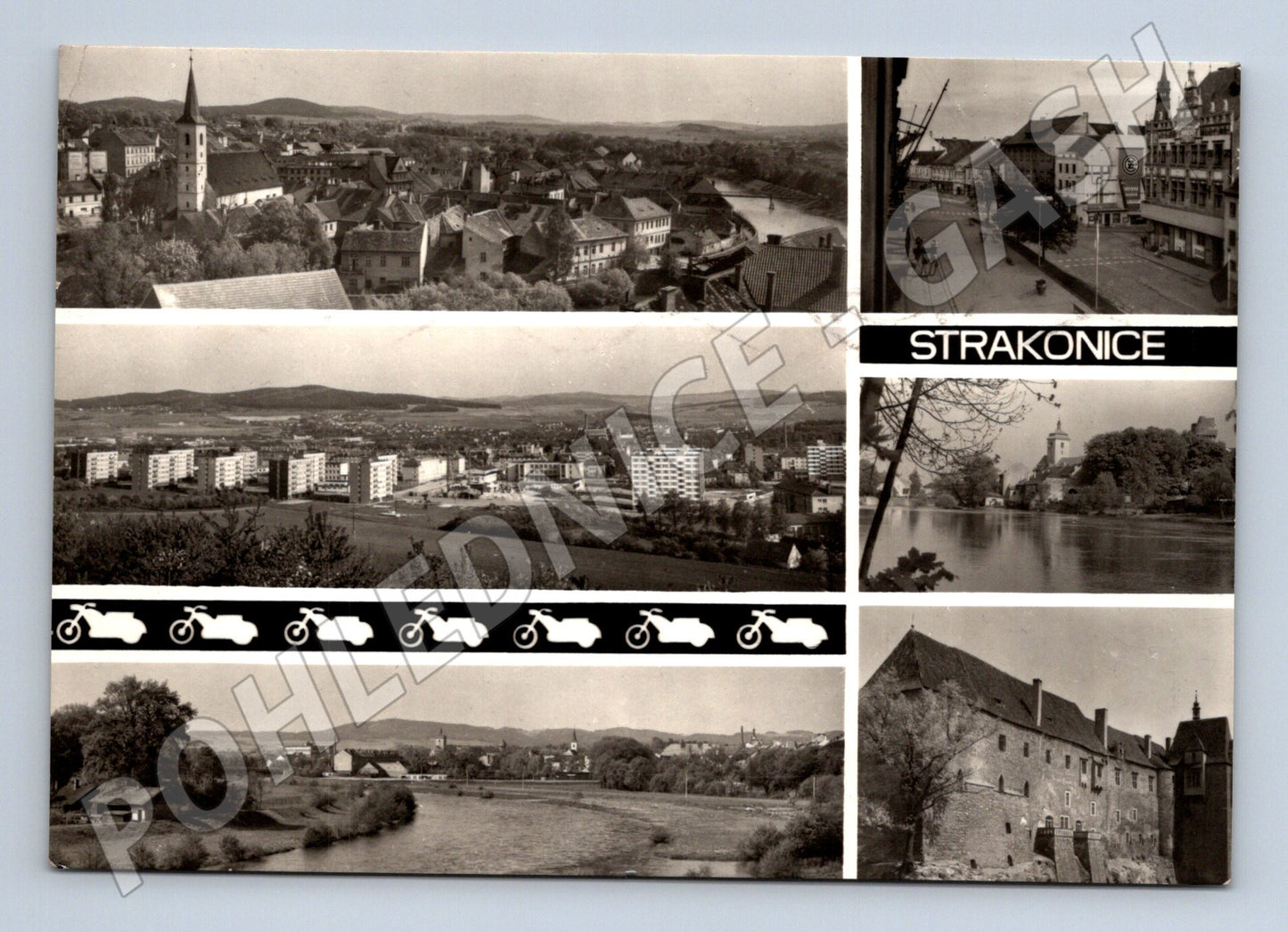 Pohlednice Strakonice panorama město motorky (M28359)