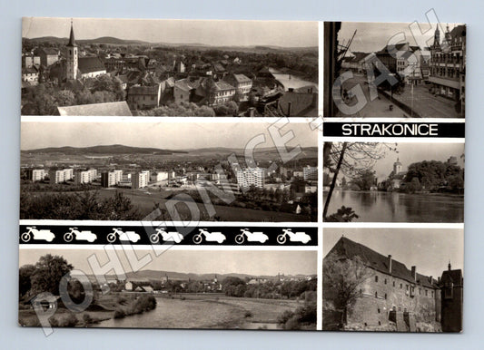Pohlednice Strakonice panorama město motorky (M28359)