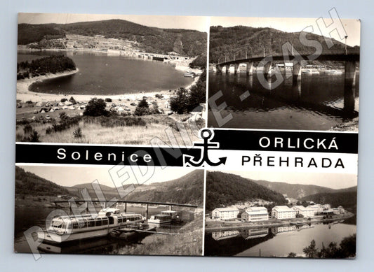 Pohlednice Solenice Orlická přehrada most lodě (M28361)