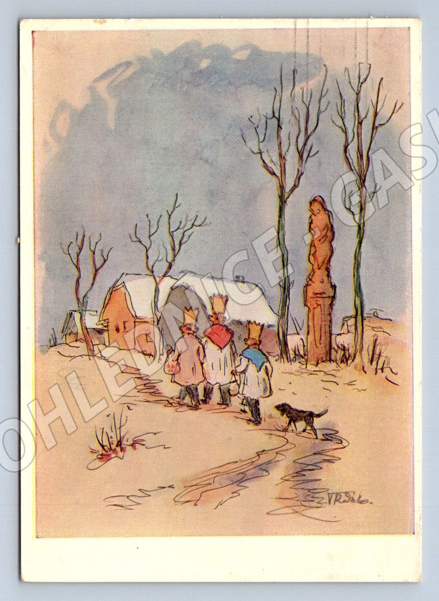 Postcard Christmas costumes and a dog 1967 (M2837)