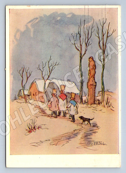 Postcard Christmas costumes and a dog 1967 (M2837)