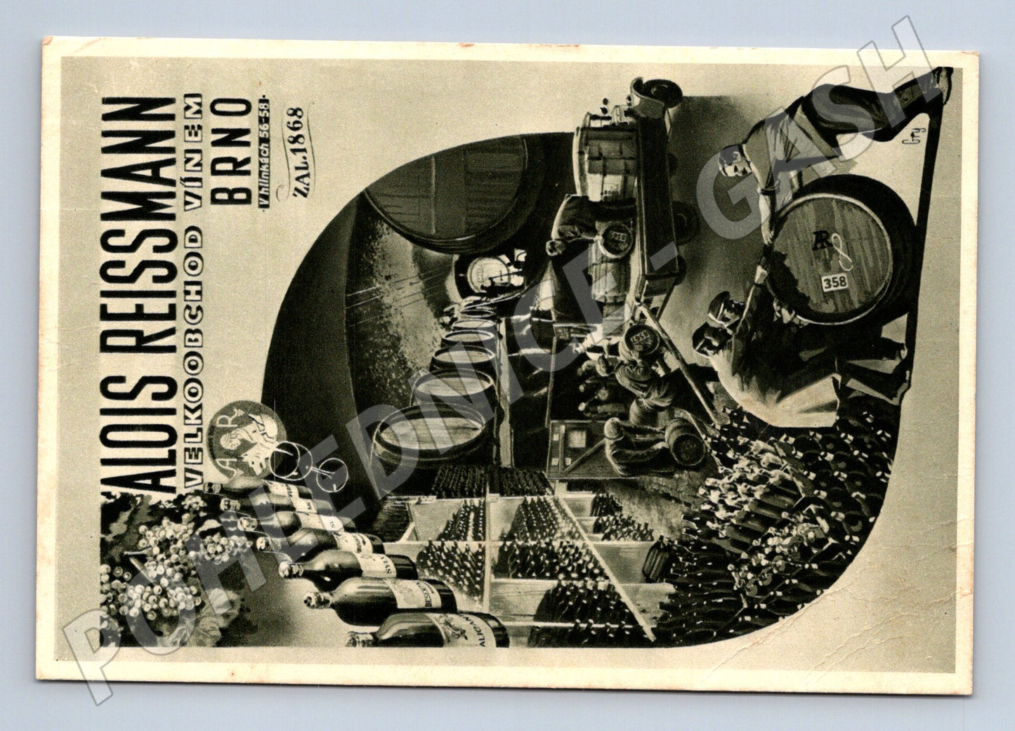 Pohlednice Brno Alois Reissmann velkoobchod vínem 193X (M28375)