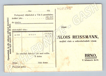 Pohlednice Brno Alois Reissmann velkoobchod vínem 193X (M28375)