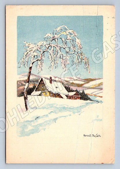 Postcard Konstantin Roušek winter landscape 1937 (M2838)