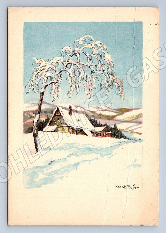 Postcard Konstantin Roušek winter landscape 1937 (M2838)