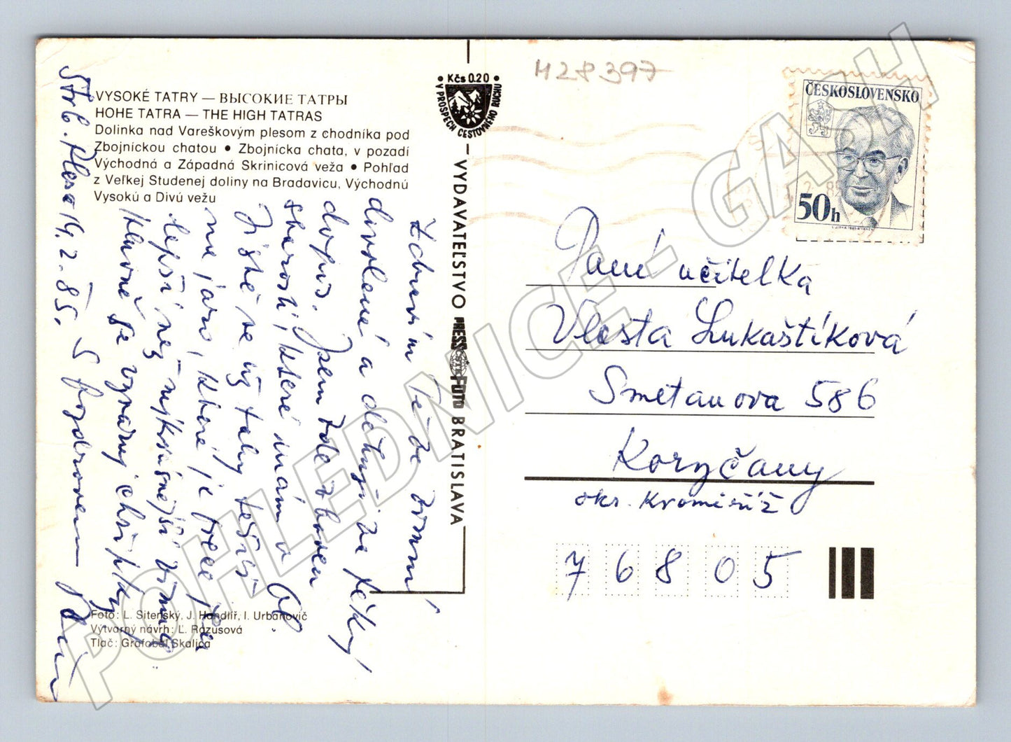 Pohlednice Slovensko Vysoké Tatry hory sníh 1985 (M28397)