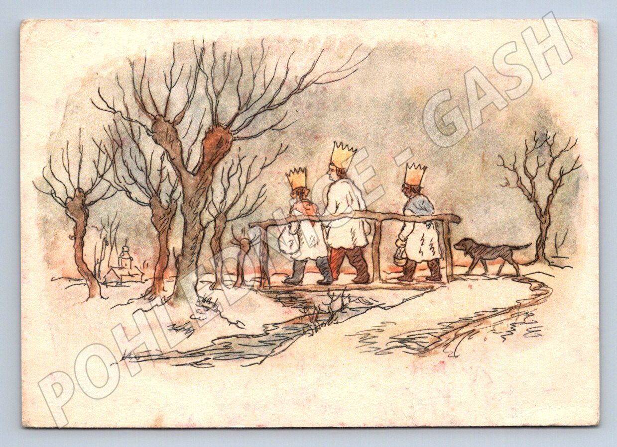 Postcard Three Kings on the Bridge, winter motif (M2841)